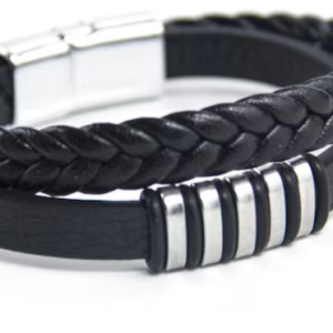 Stoere Dubbele Lederen Armband met Stalen Accent